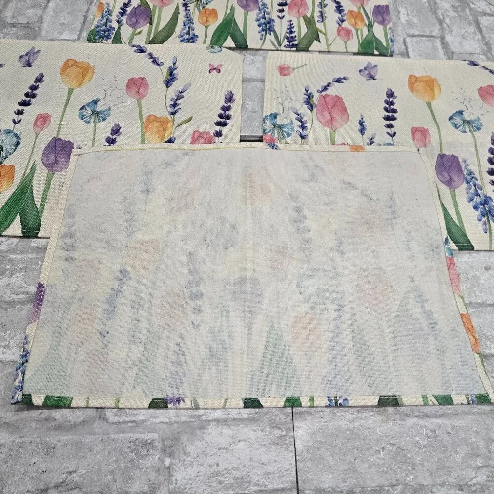 Tulip Butterfly‎ Lavendar Dandelion Spring Placemats Set of 4, 12x18